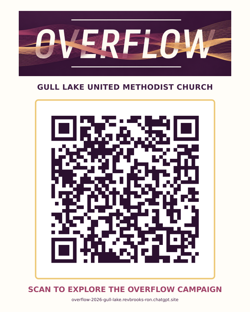QR code to explore the Overflow 2026 Stewardship Campaign, Gull Lake United Methodist Church